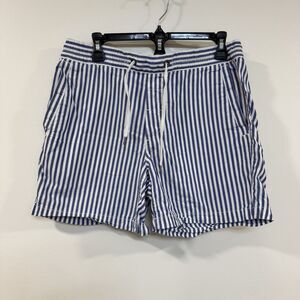 Polo Ralph Lauren Mens Shorts Med Blue White Stripe Drawstring Preppy Coastal